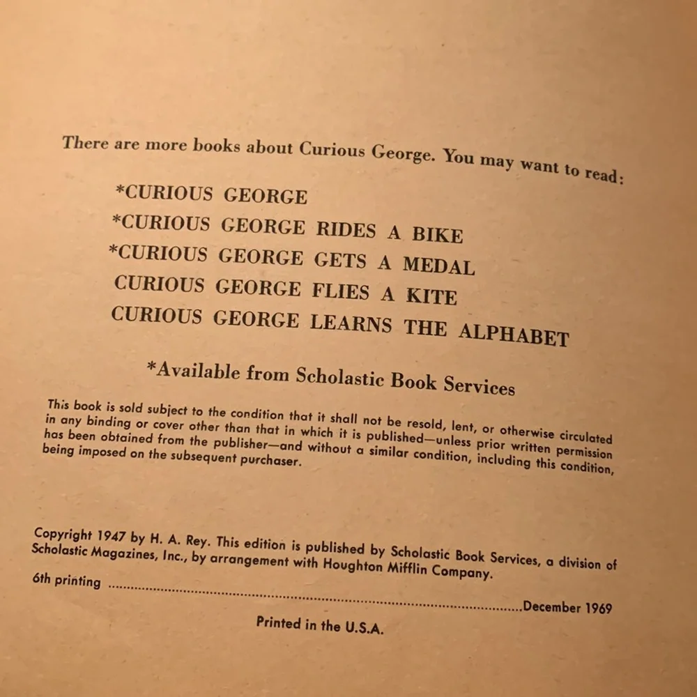 Curious George Takes a Job Vintage picture book H.A. Rey 1969 edition scholastic